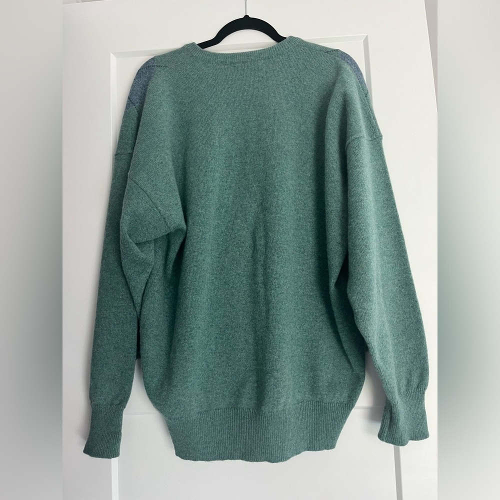 Alan Paine Green & Blue Argyle Lambswool Men's Sweater, XL - Picture 4 of 8
